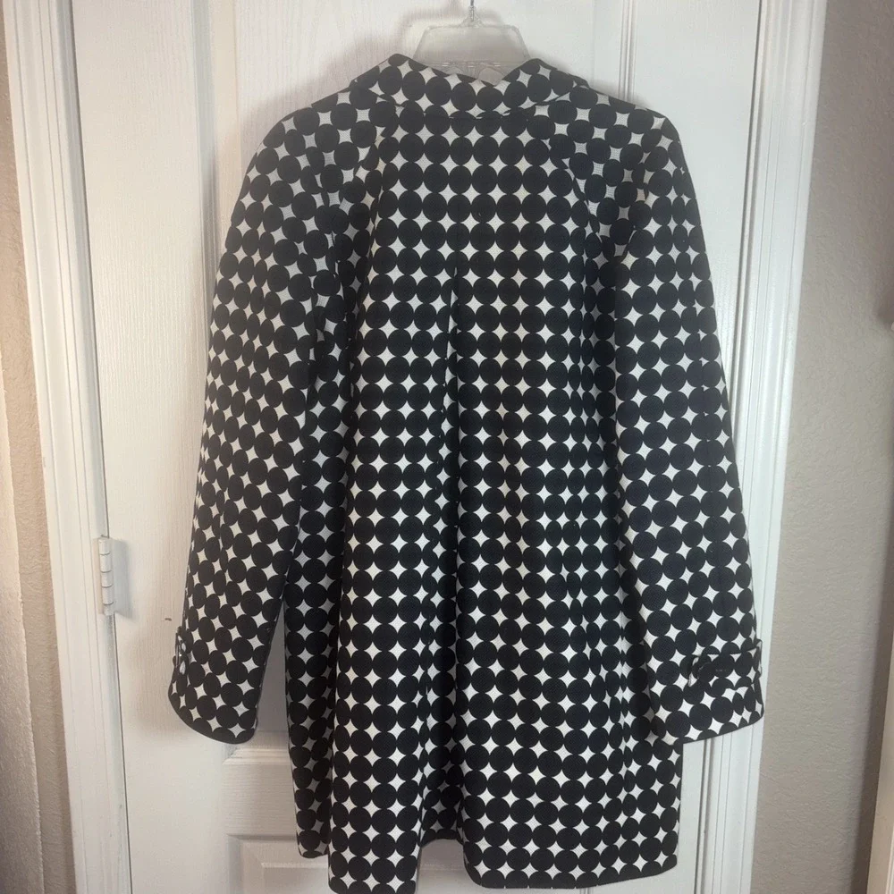 Talbots Women's Coat 14 EUC Navy Circle Print 40s Style Mid-Length Button-Up Lin - Picture 3 of 10